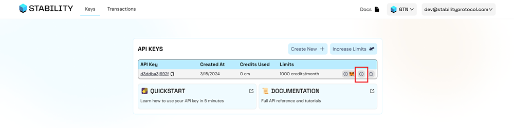 Stability Portal Screen with Info Button Highlighted